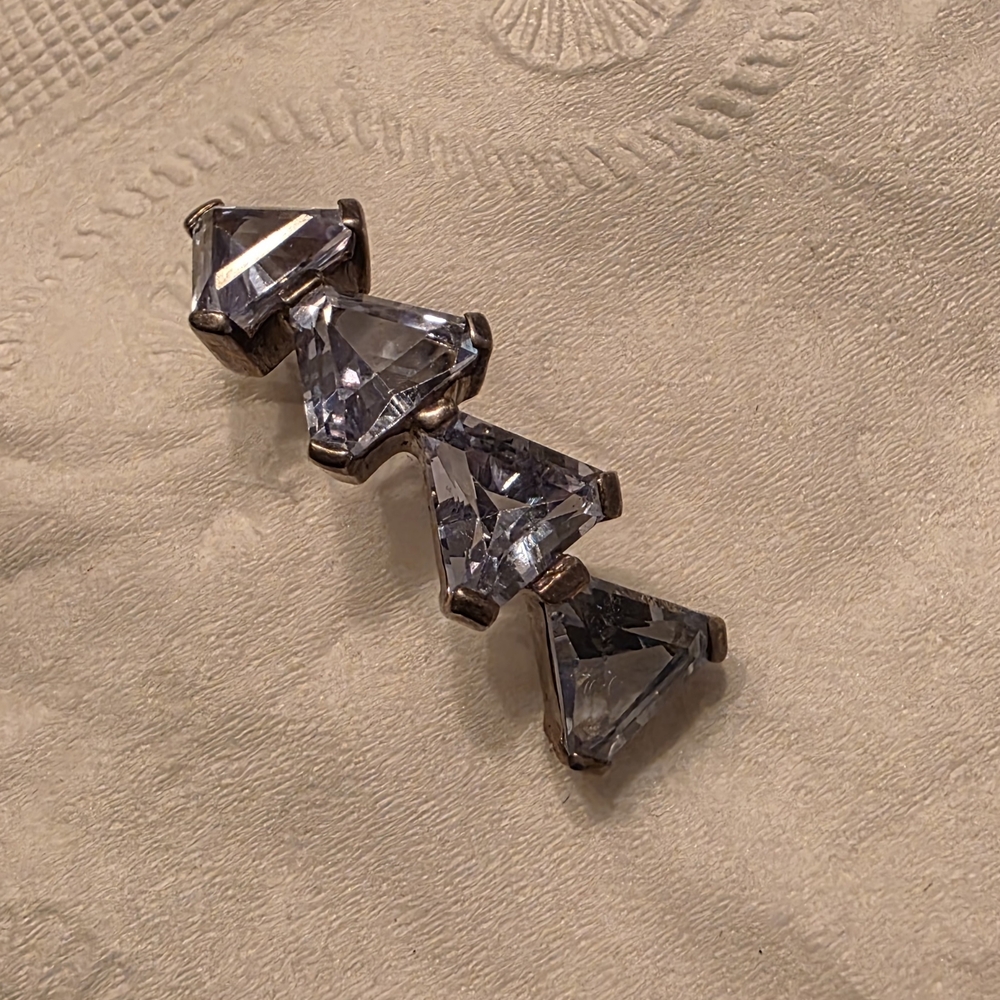 Vintage Four Tier Silver Triangle Blue Topaz Earrings.